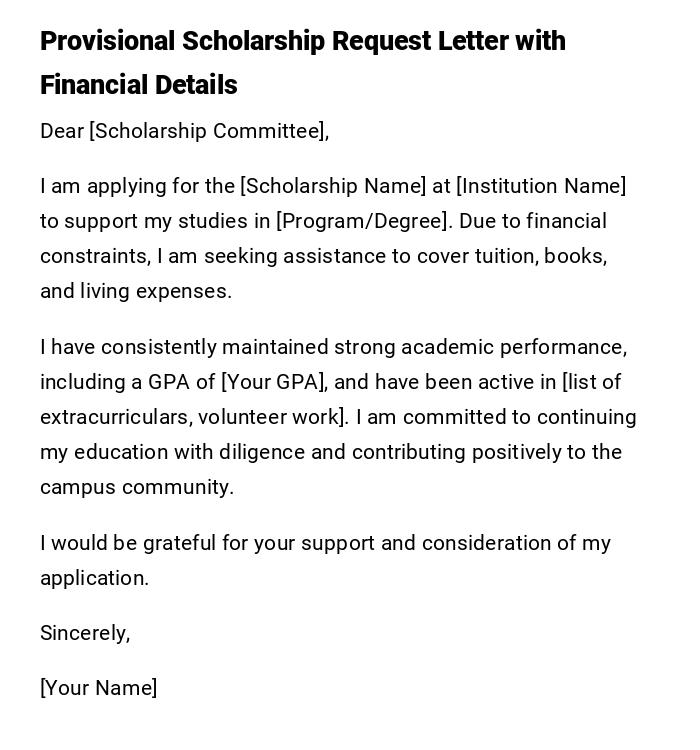 Provisional Scholarship Request Letter with Financial Details Provisional Scholarship Request Letter with Financial Details