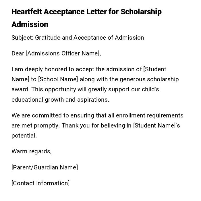 Heartfelt Acceptance Letter for Scholarship Admission Heartfelt Acceptance Letter for Scholarship Admission