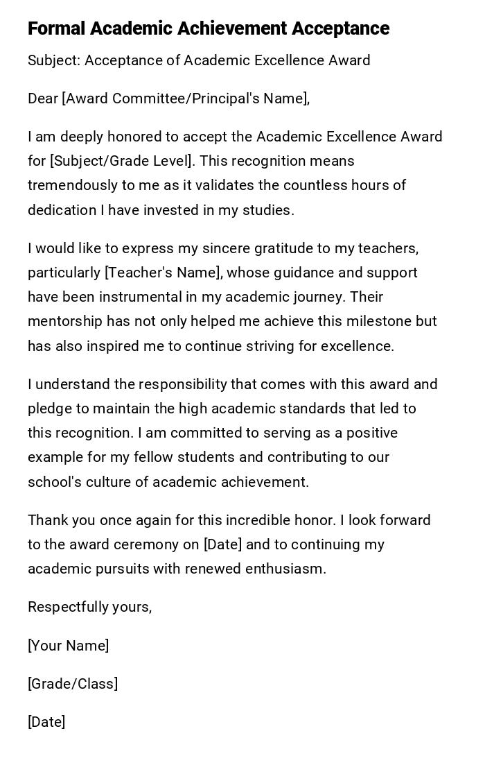 Formal Academic Achievement Acceptance Formal Academic Achievement Acceptance