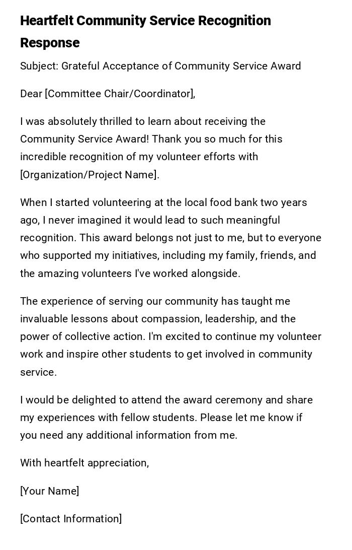 Heartfelt Community Service Recognition Response Heartfelt Community Service Recognition Response