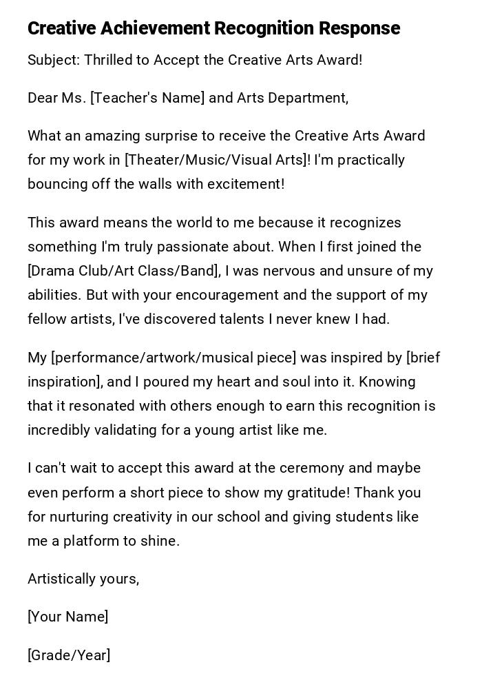 Creative Achievement Recognition Response Creative Achievement Recognition Response