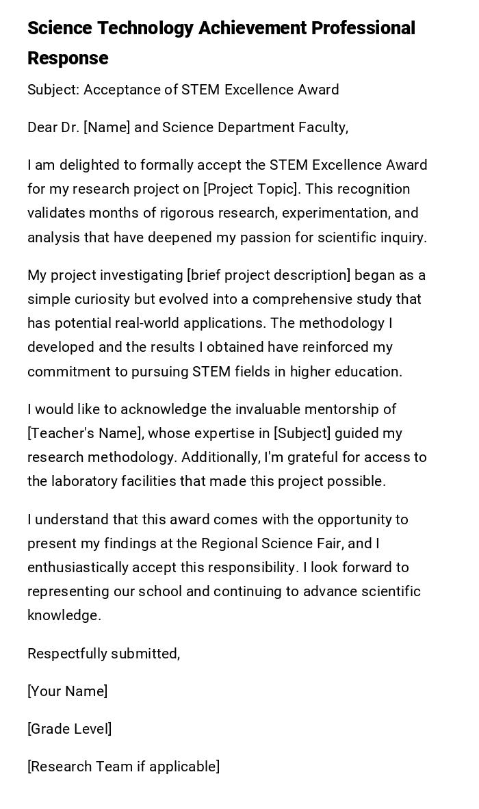Science Technology Achievement Professional Response Science Technology Achievement Professional Response