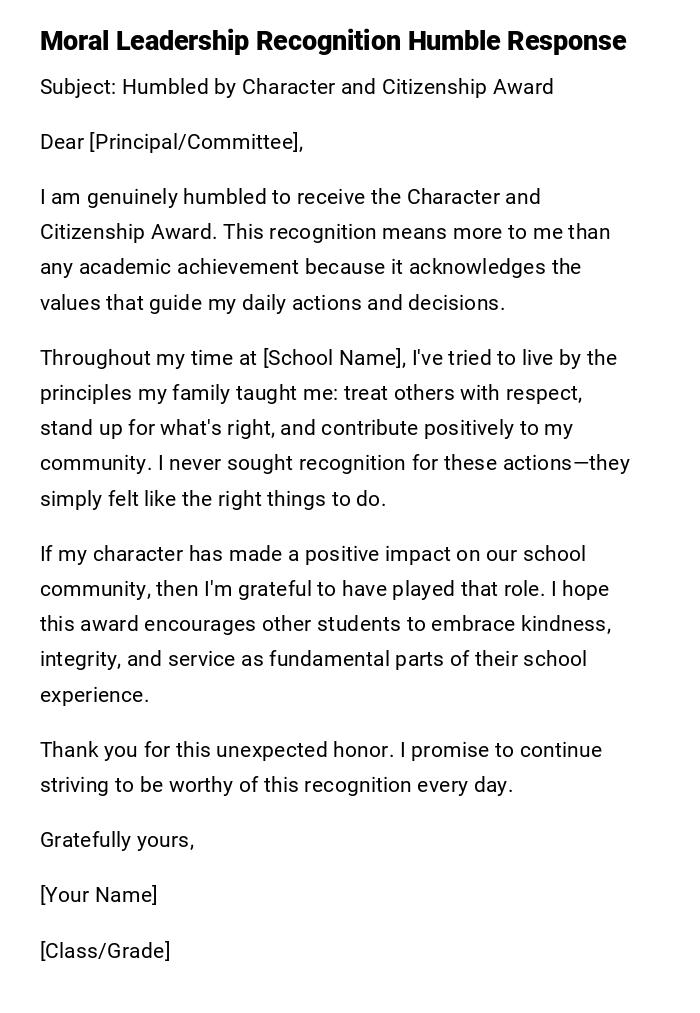 Moral Leadership Recognition Humble Response Moral Leadership Recognition Humble Response