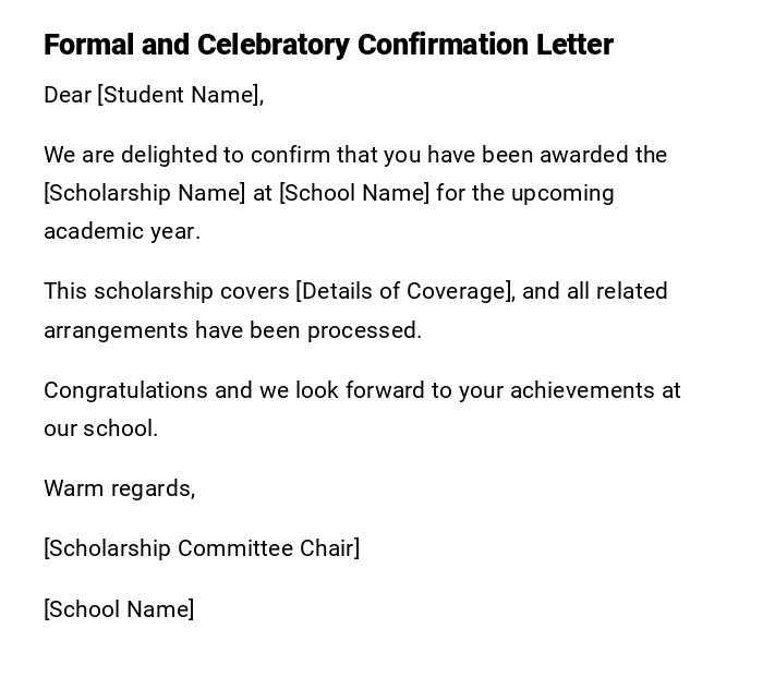 Formal and Celebratory Confirmation Letter Formal and Celebratory Confirmation Letter