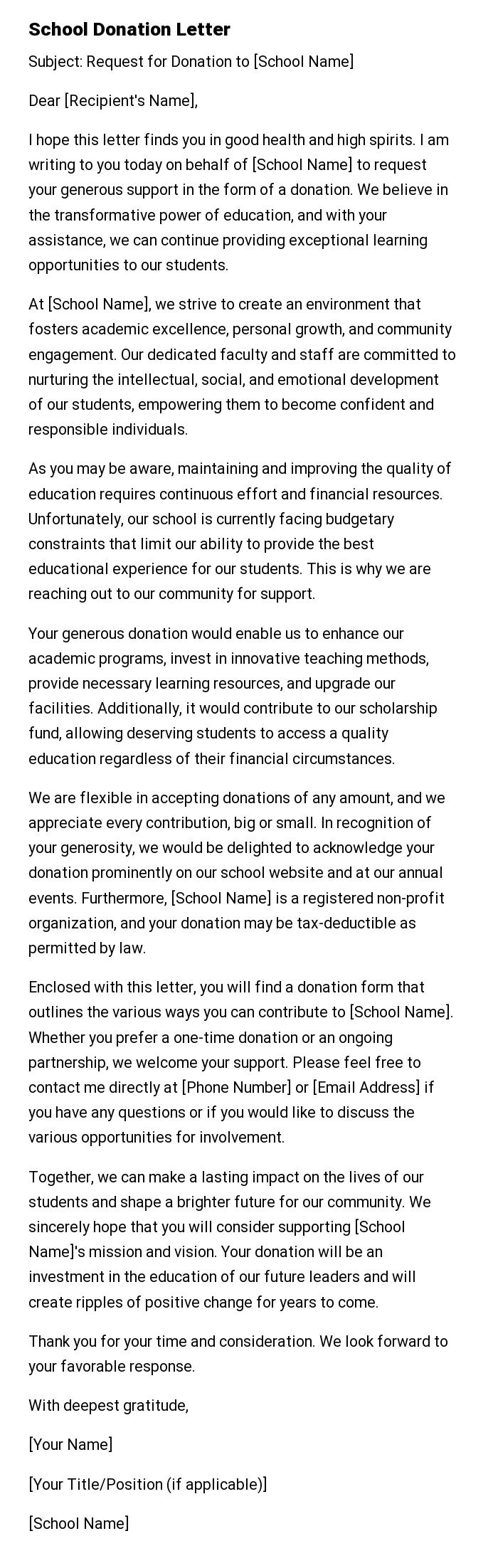 School Donation Letter