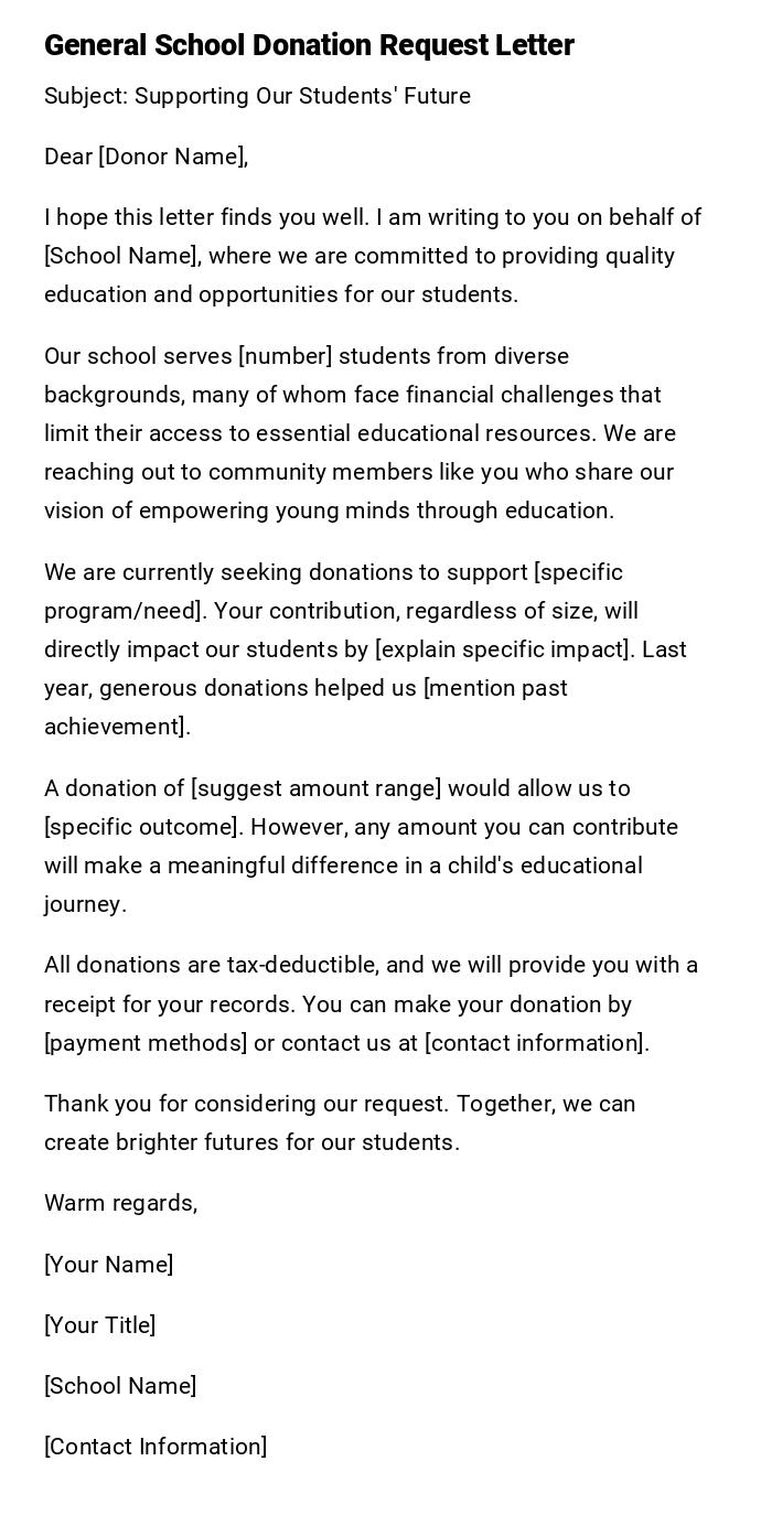 General School Donation Request Letter