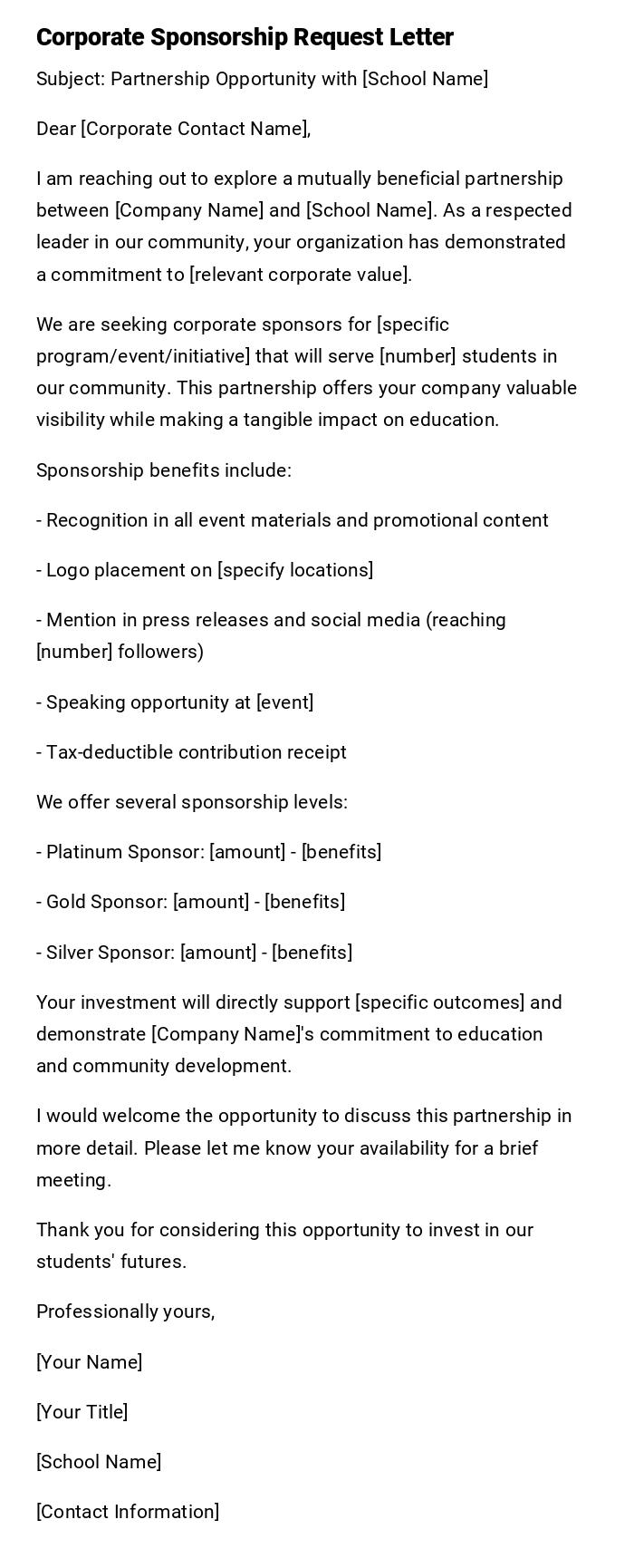Corporate Sponsorship Request Letter