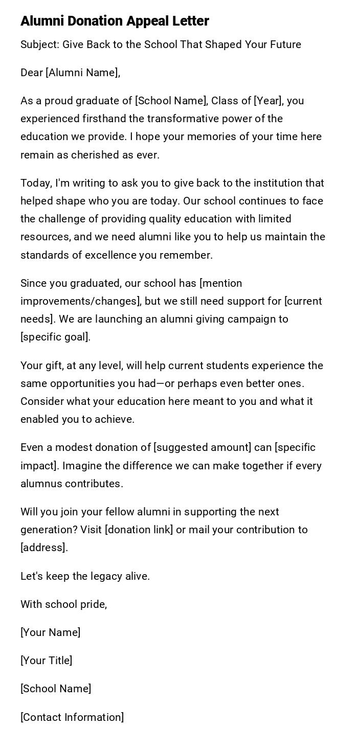 Alumni Donation Appeal Letter