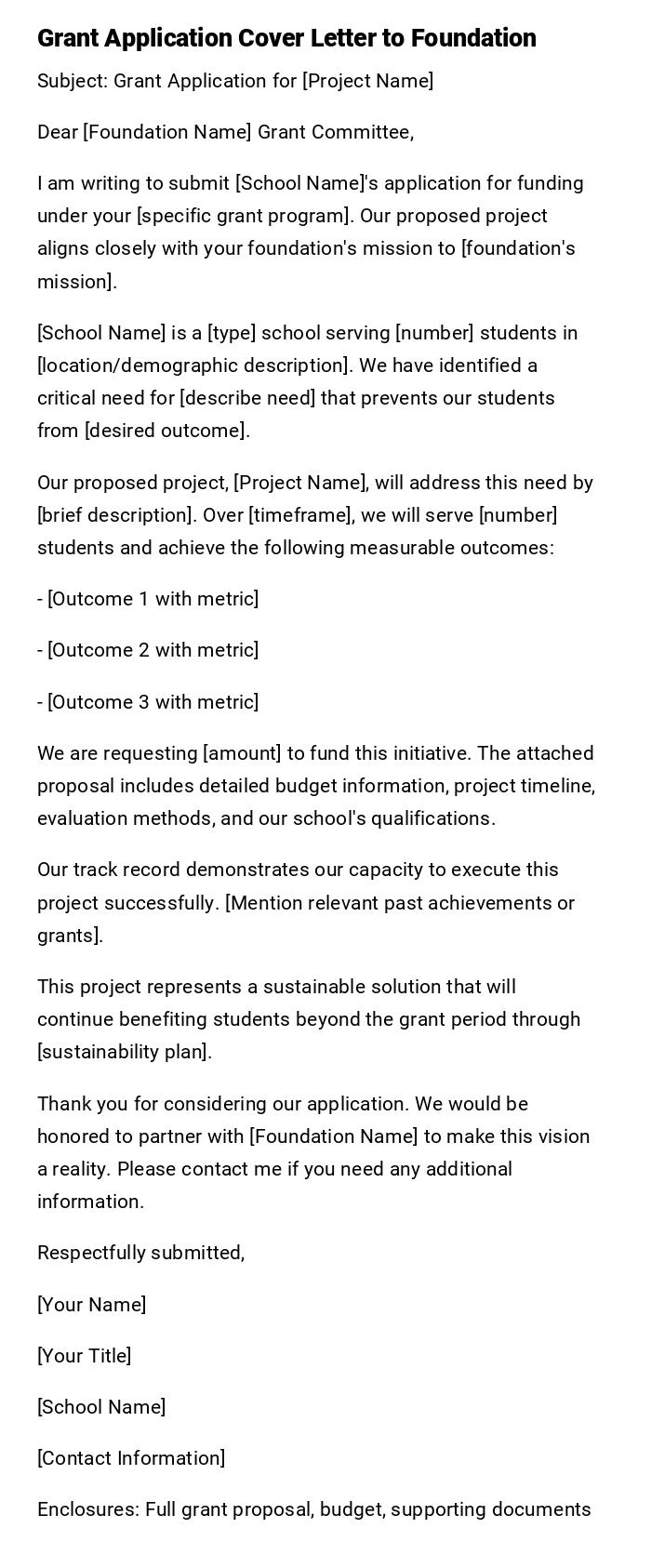 Grant Application Cover Letter to Foundation