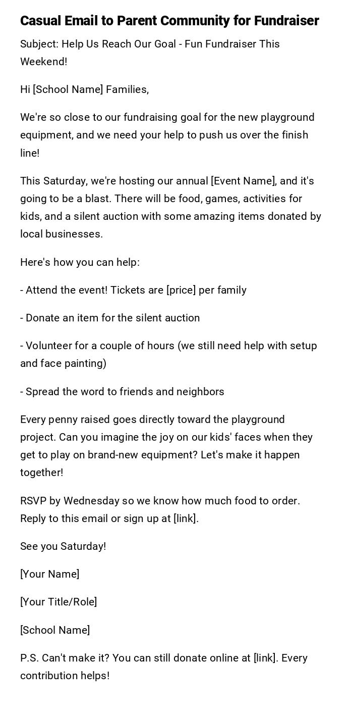 Casual Email to Parent Community for Fundraiser