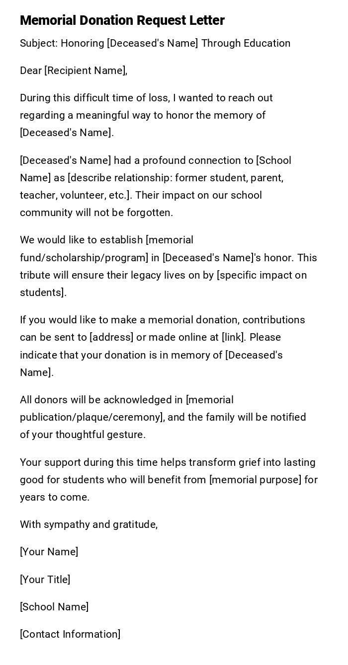 Memorial Donation Request Letter