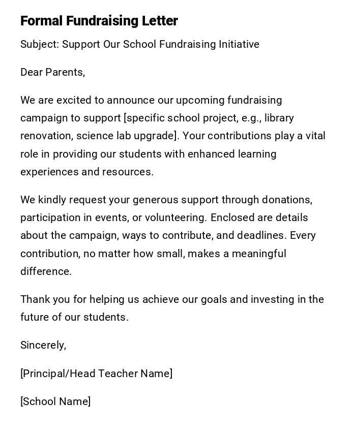 Formal Fundraising Letter