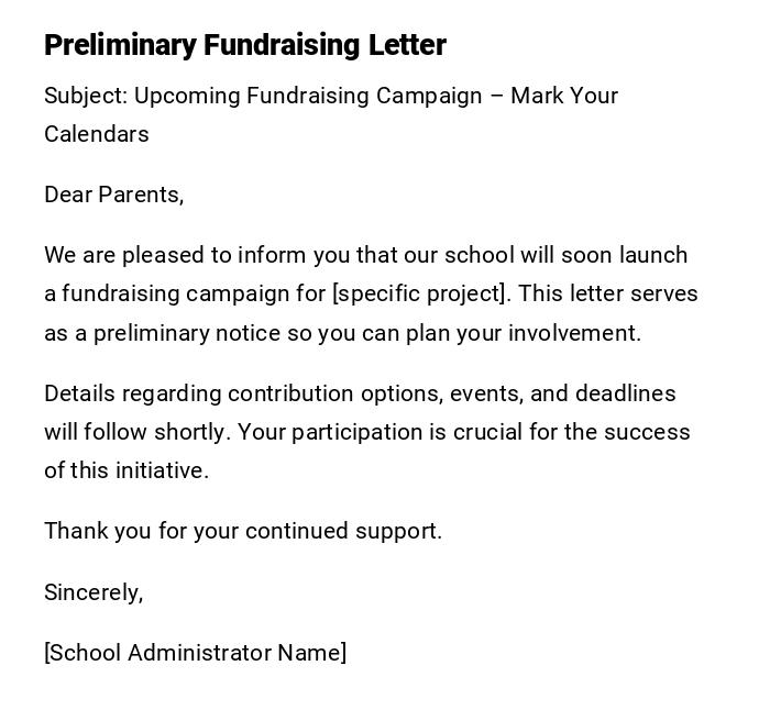 Preliminary Fundraising Letter