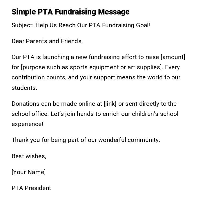 Simple PTA Fundraising Message Simple PTA Fundraising Message