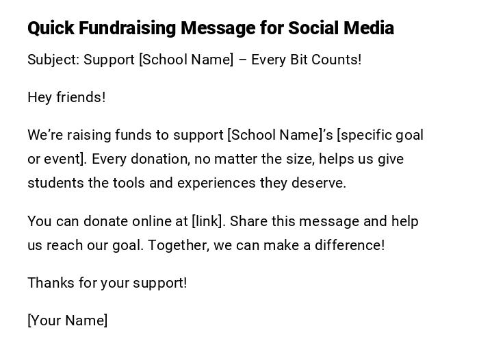 Quick Fundraising Message for Social Media Quick Fundraising Message for Social Media