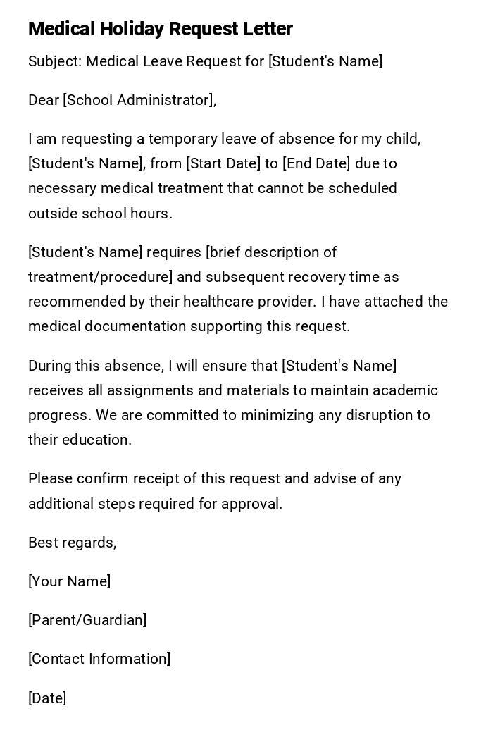 Medical Holiday Request Letter Medical Holiday Request Letter