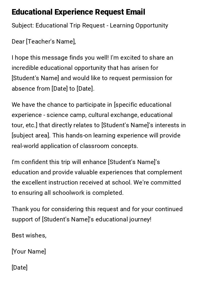 Educational Experience Request Email Educational Experience Request Email
