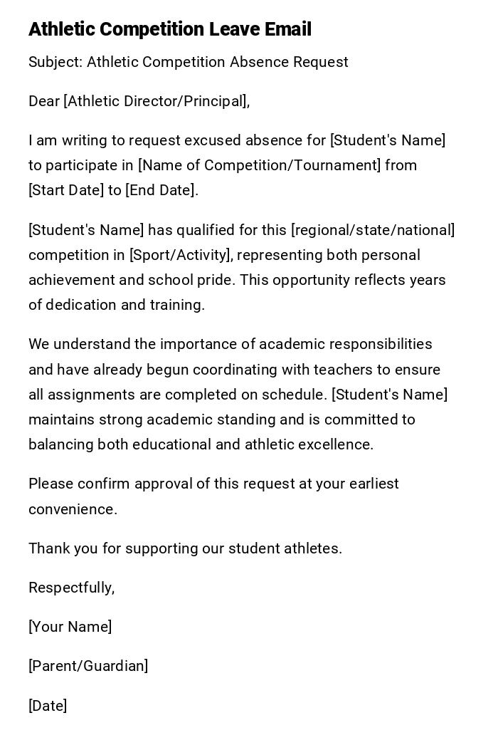 Athletic Competition Leave Email Athletic Competition Leave Email