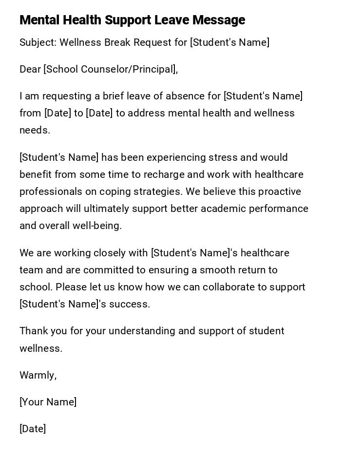 Mental Health Support Leave Message Mental Health Support Leave Message