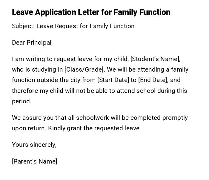 Leave Application Letter for Family Function Leave Application Letter for Family Function