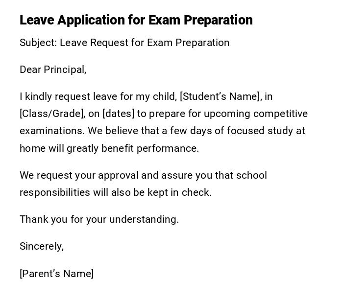 Leave Application for Exam Preparation Leave Application for Exam Preparation