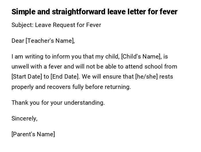 Simple and straightforward leave letter for fever Simple and straightforward leave letter for fever