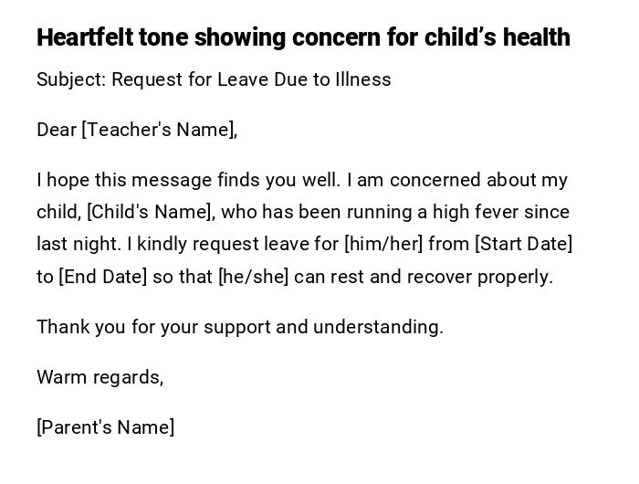 Heartfelt tone showing concern for child’s health Heartfelt tone showing concern for child’s health