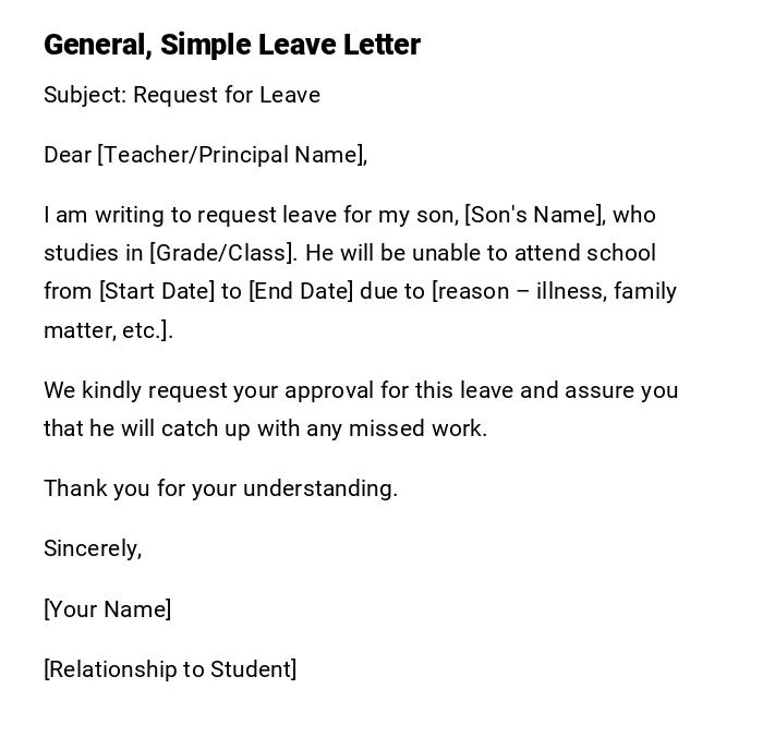 General, Simple Leave Letter General, Simple Leave Letter