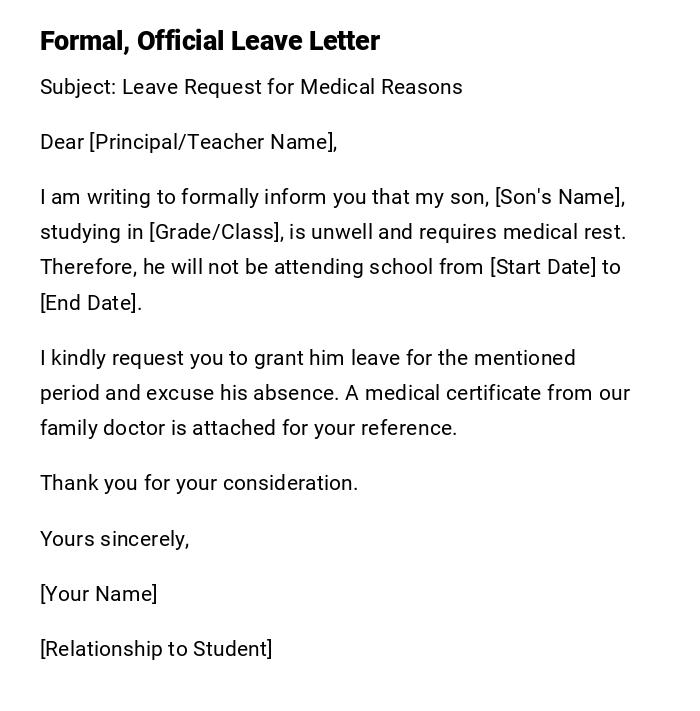 Formal, Official Leave Letter Formal, Official Leave Letter