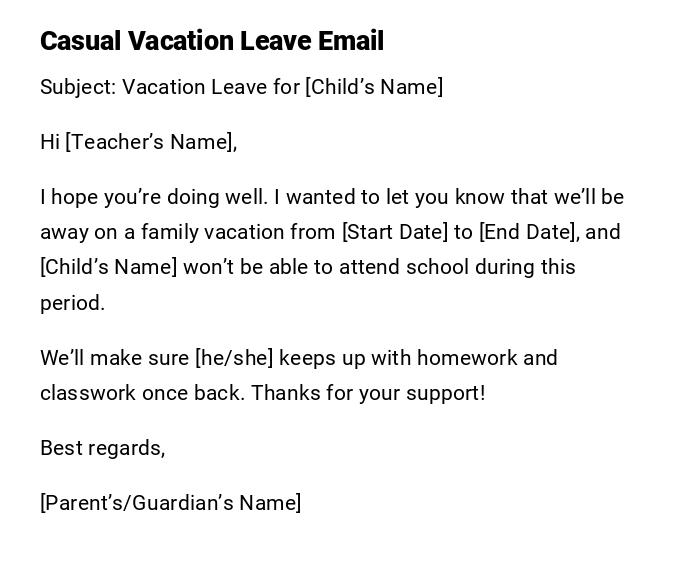 Casual Vacation Leave Email Casual Vacation Leave Email