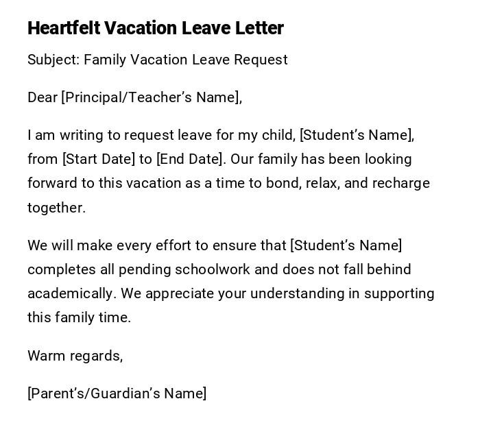 Heartfelt Vacation Leave Letter Heartfelt Vacation Leave Letter