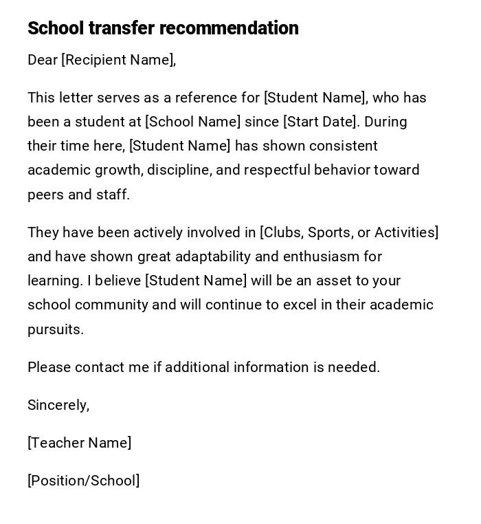 School transfer recommendation