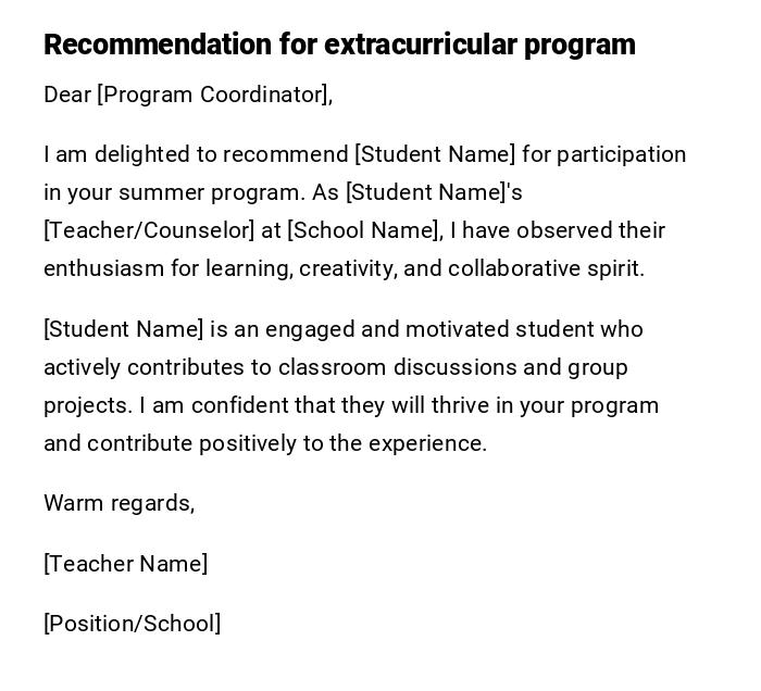 Recommendation for extracurricular program