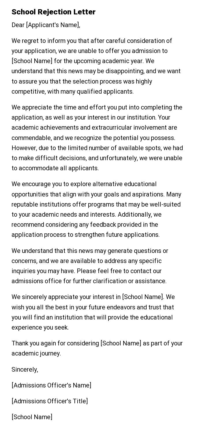 School Rejection Letter