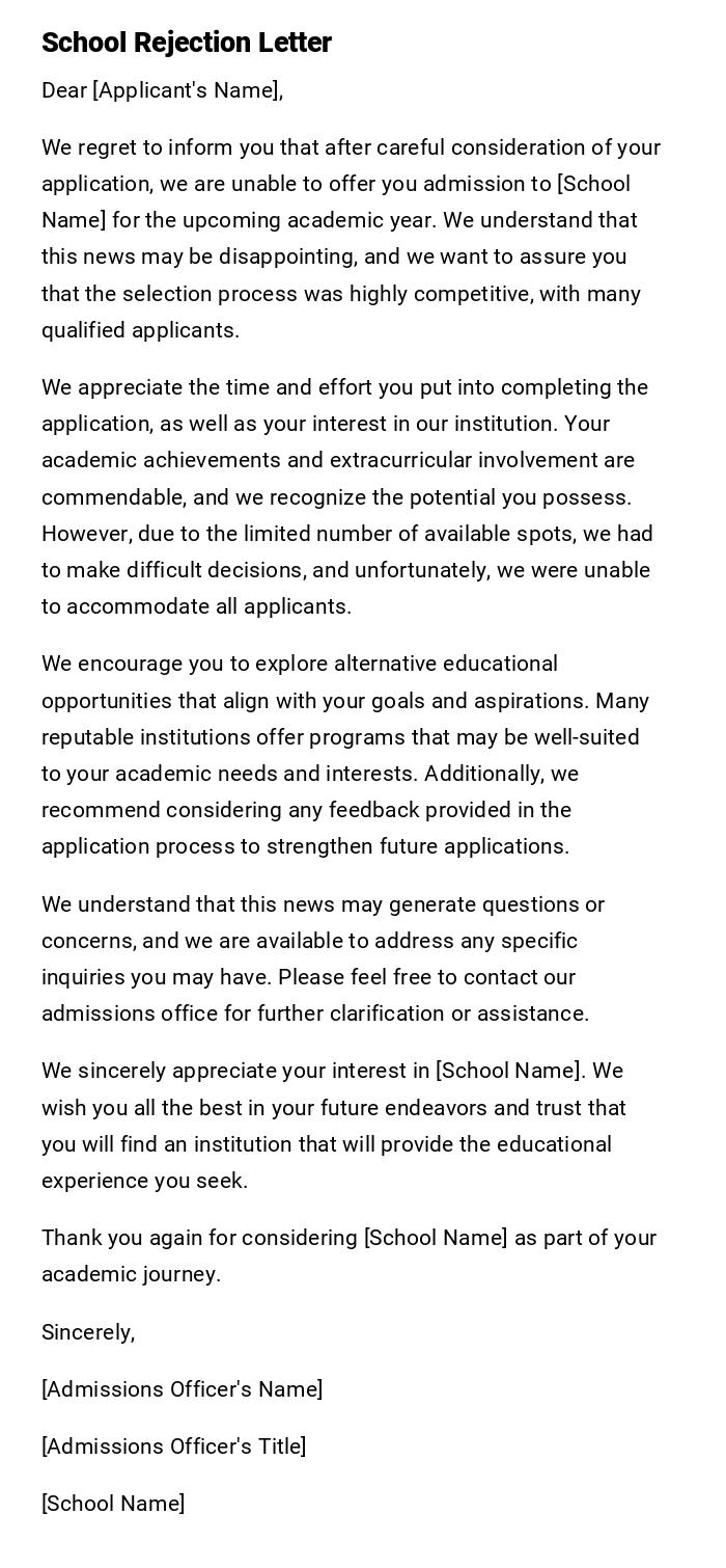 School Rejection Letter