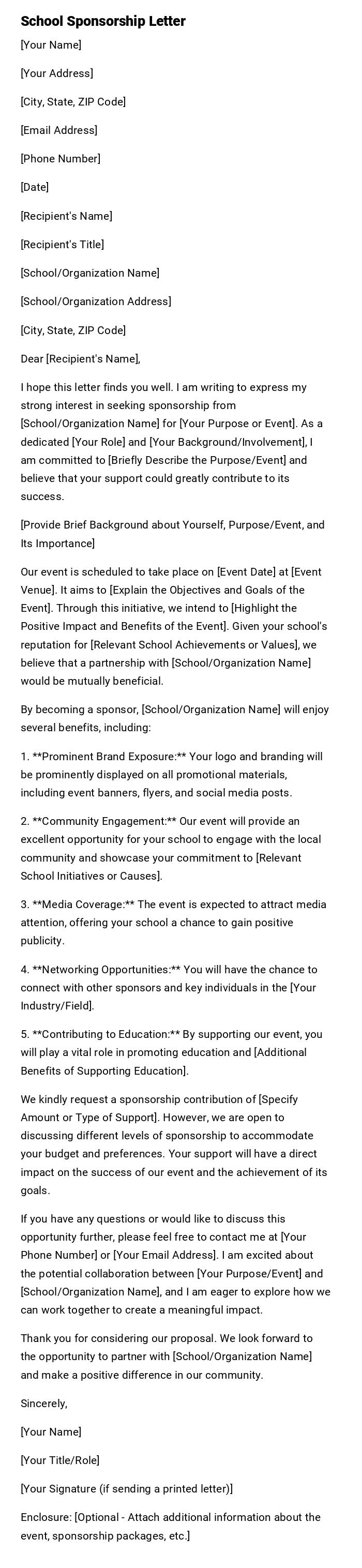 School Sponsorship Letter