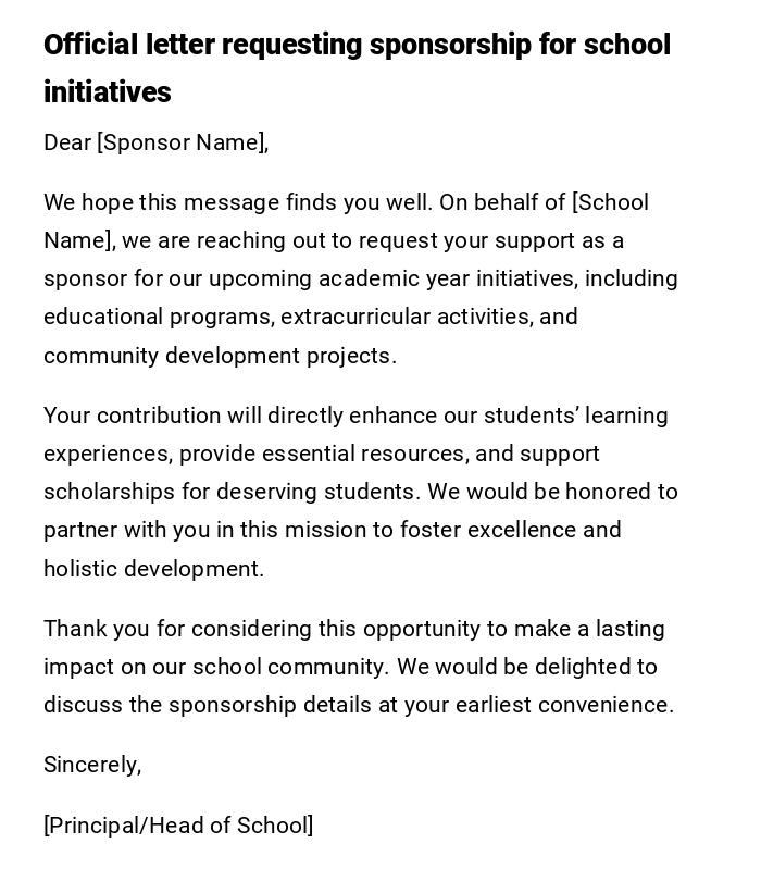 Official letter requesting sponsorship for school initiatives Official letter requesting sponsorship for school initiatives