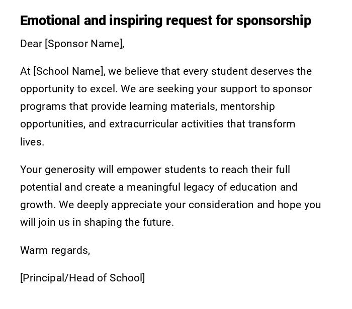 Emotional and inspiring request for sponsorship Emotional and inspiring request for sponsorship