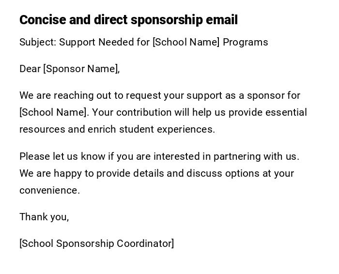 Concise and direct sponsorship email Concise and direct sponsorship email