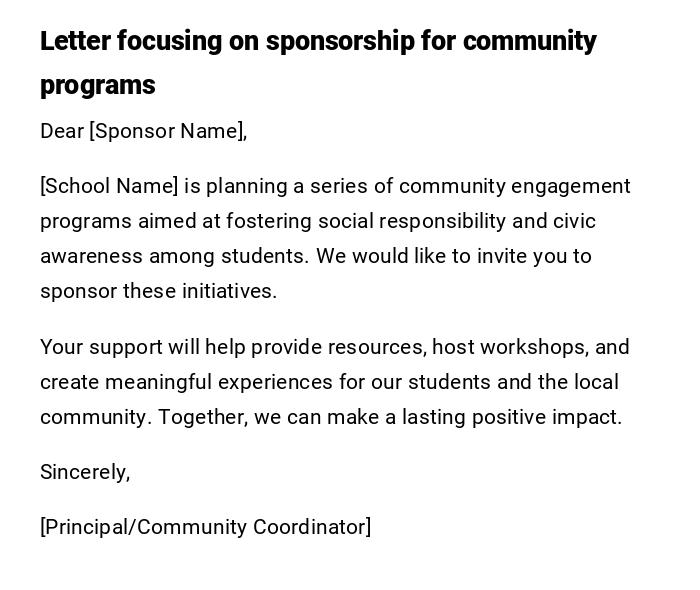 Letter focusing on sponsorship for community programs Letter focusing on sponsorship for community programs