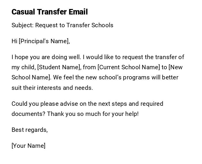 Casual Transfer Email