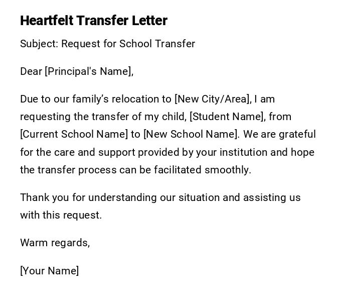 Heartfelt Transfer Letter