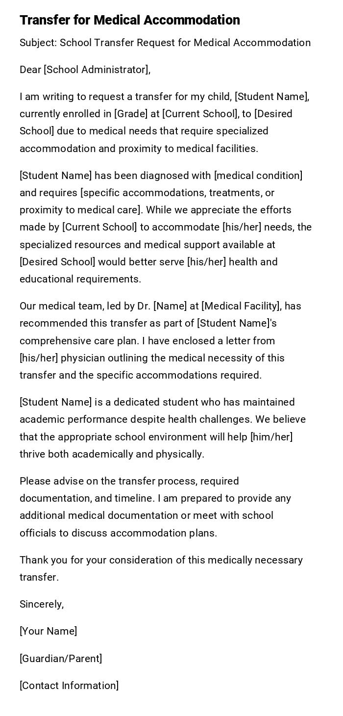 Transfer for Medical Accommodation Transfer for Medical Accommodation