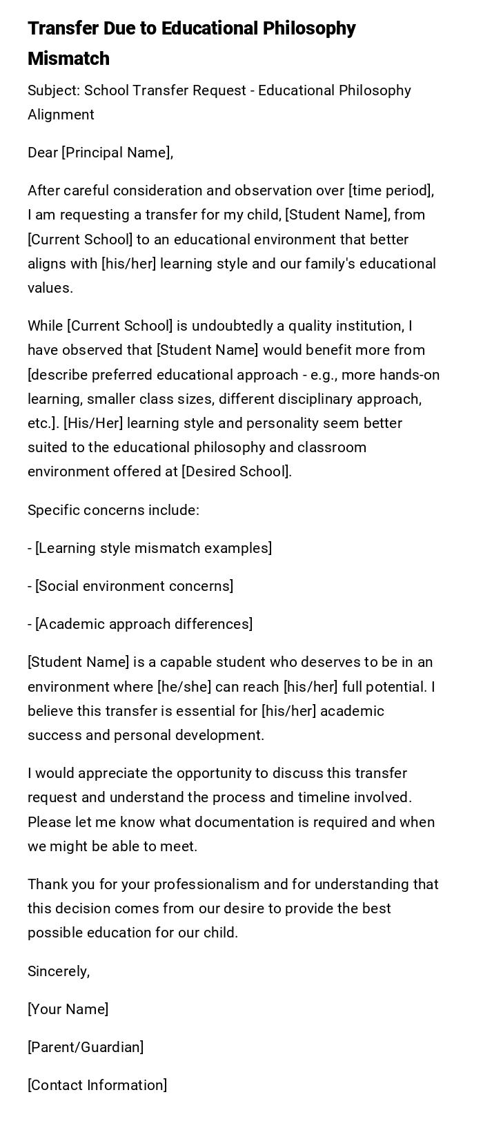 Transfer Due to Educational Philosophy Mismatch Transfer Due to Educational Philosophy Mismatch
