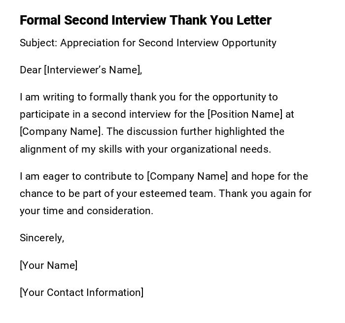 Formal Second Interview Thank You Letter Formal Second Interview Thank You Letter