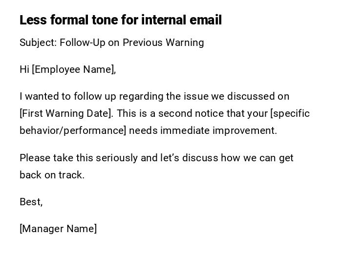 Less formal tone for internal email
