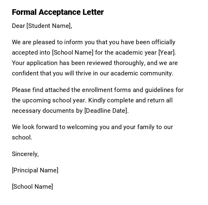 Formal Acceptance Letter Formal Acceptance Letter