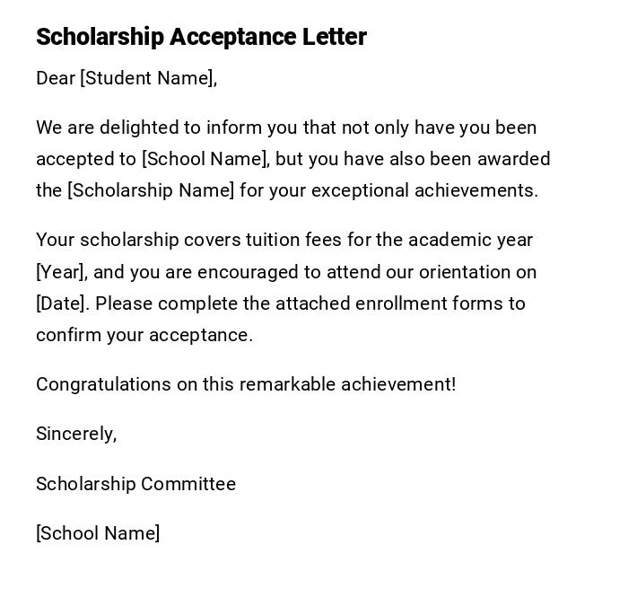 Scholarship Acceptance Letter Scholarship Acceptance Letter