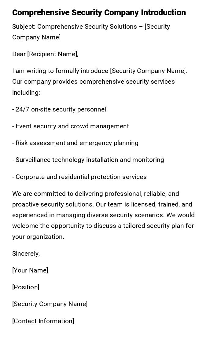 Comprehensive Security Company Introduction Comprehensive Security Company Introduction