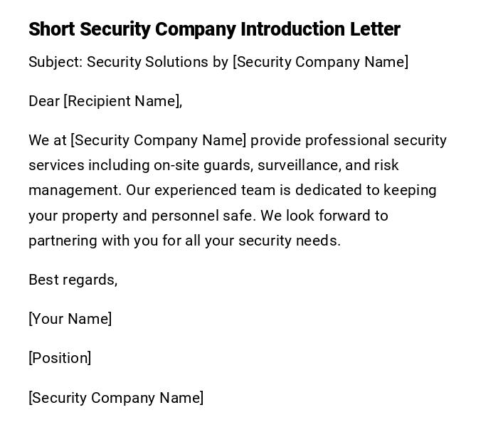 Short Security Company Introduction Letter Short Security Company Introduction Letter